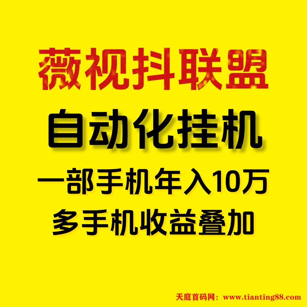 月入5万薇视抖联盟一键自动化褂机，新手小白的福音！-天庭首码网-网上创业赚钱首码项目免费推广发布平台-首码项目网